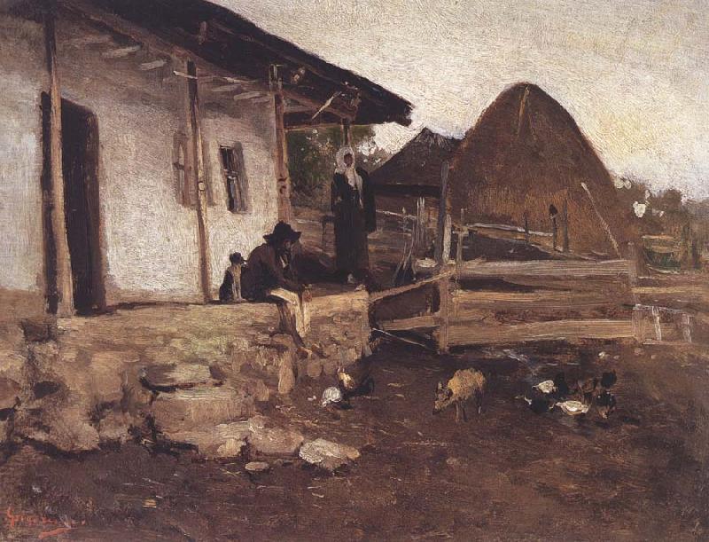 Nicolae Grigorescu Peasant Sitting in Front of his House oil painting picture